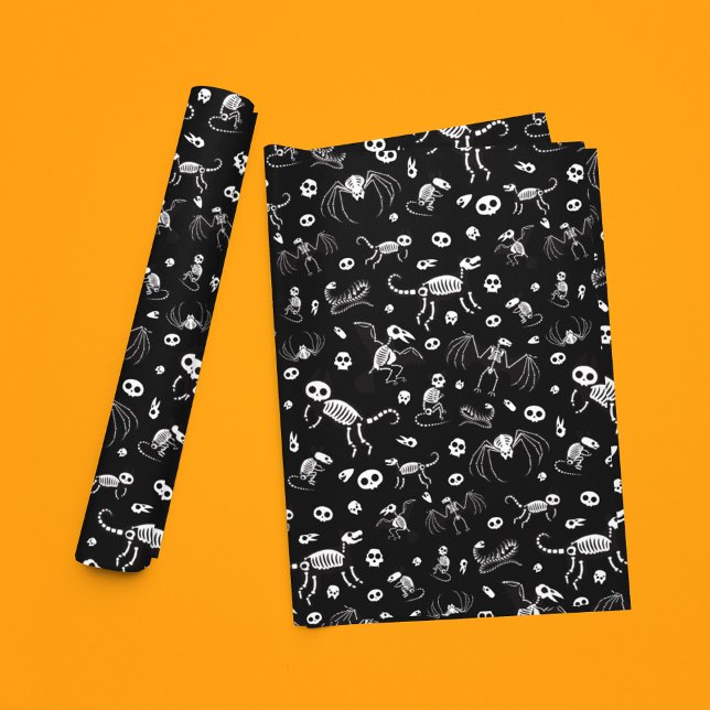 Halloween Animal Skeletons Pattern Colour Options Wrapping Paper (Creator Uploaded)