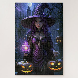 Halloween Animated Witch and Jack-O-Lanterns  Jigsaw Puzzle