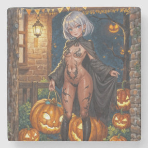Halloween Anime Girl Trick or Treat Body Paint  Stone Coaster