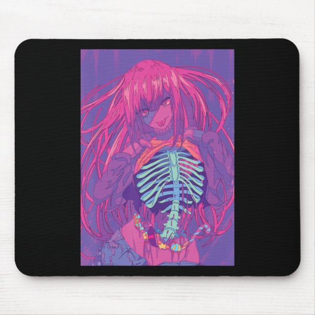 Halloween Anime  Spooky Anime Girl Waifu Scary  Mouse Mat (Front)