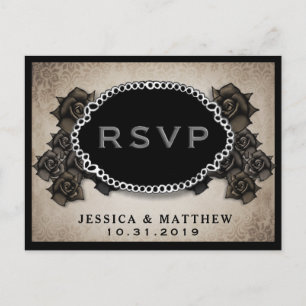 Halloween Antique Brown Rose RSVP Wedding PostCard