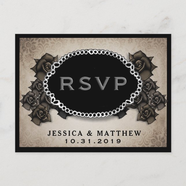 Halloween Antique Brown Rose RSVP Wedding PostCard (Front)