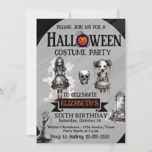 Halloween Any Age Girls Birthday Party Girly Invitation