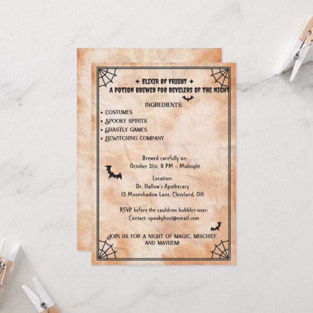 Halloween Apothecary Potion Party Invitation (Front/Back In Situ)