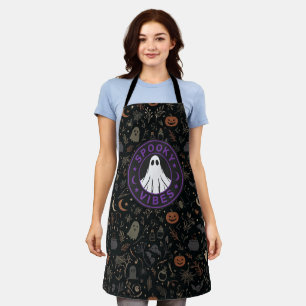 Halloween Apron, Spooky Ghost, Pumpkins & Skulls Apron