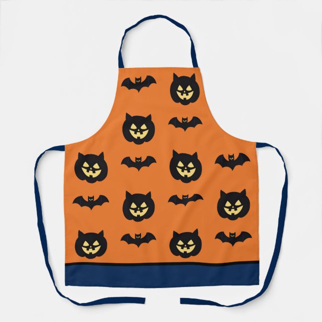 Halloween Aprons, Black Satan Carving Flying bat Apron (Front)