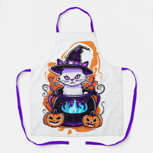 Halloween Aprons, Halloween Cat in Witch Cauldron Apron