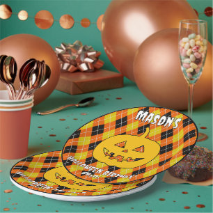 Halloween Argyle jack o lantern Paper Plate