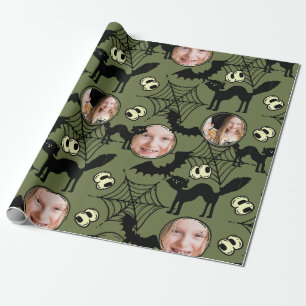 Halloween Art pattern Black Cat Photo Spooky Wrapping Paper