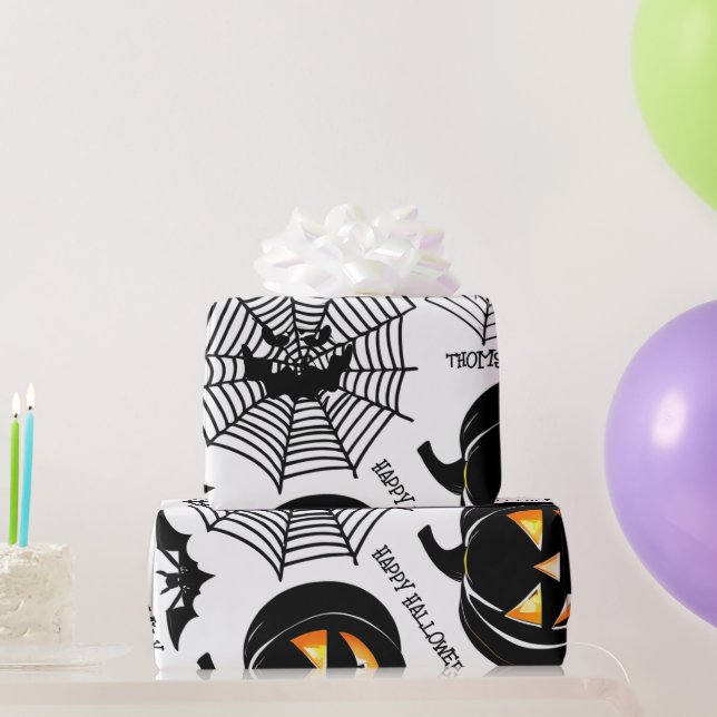 Halloween Art pattern Black Scary Pumpkin Custom Wrapping Paper (Party Gifts)