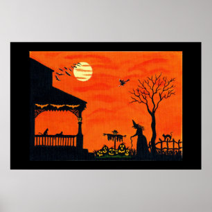 Halloween Art Poster,witches,scarecrow,skull, Poster