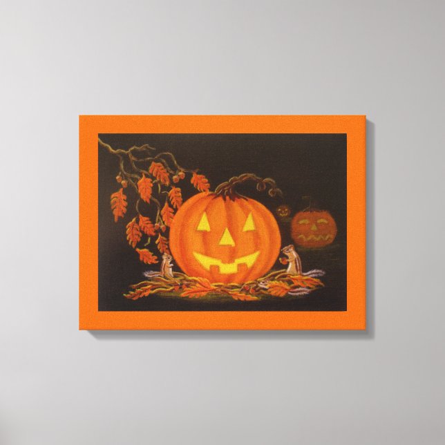 Halloween Art Print,chipmunk,autumn,Jack-O-Lantern Canvas Print (Front)