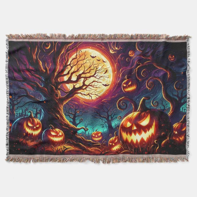 Halloween Art Scene Throw Blanket (Front)