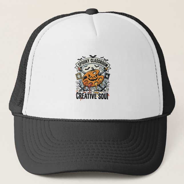 Halloween Art Teacher Spooky Classroom Trucker Hat (Front)