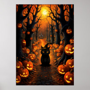 Halloween Art Witch Cat Poster