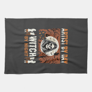 Halloween Artist by Day Witch by Night Design Tea Towel
