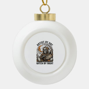 Halloween Artist Witch Vintage Engraving Art Tee_1 Ceramic Ball Christmas Ornament