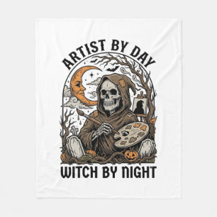 Halloween Artist Witch Vintage Engraving Art Tee_1 Fleece Blanket