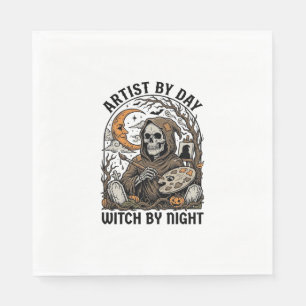 Halloween Artist Witch Vintage Engraving Art Tee_1 Napkin