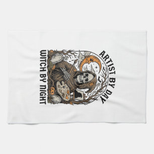 Halloween Artist Witch Vintage Engraving Art Tee_1 Tea Towel