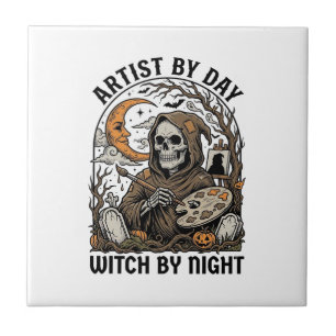 Halloween Artist Witch Vintage Engraving Art Tee_1 Tile