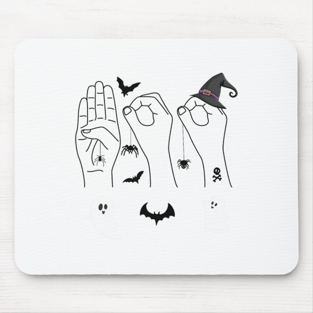 Halloween Asl Hand Sign Language Deaf Pride Boo Cr Mouse Mat (Front)