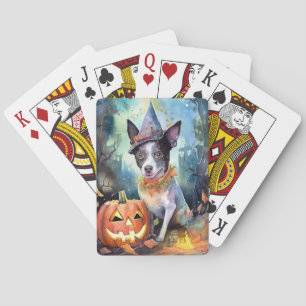 Halloween Australian Cattle With Pumpkins Scary Playing Cards