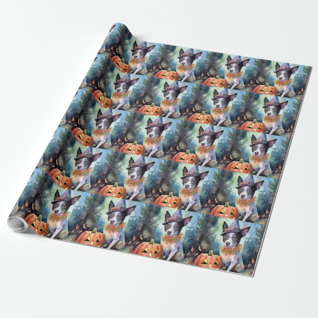 Halloween Australian Cattle With Pumpkins Scary  Wrapping Paper (Unrolled)