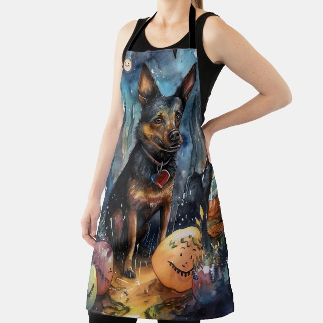 Halloween Australian Kelpie With Pumpkins Scary Apron (Insitu)