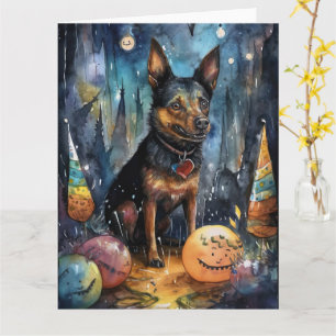 Halloween Australian Kelpie With Pumpkins Scary Card