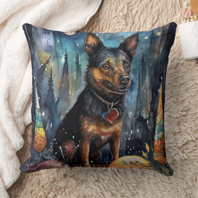 Halloween Australian Kelpie With Pumpkins Scary Cushion (Blanket)