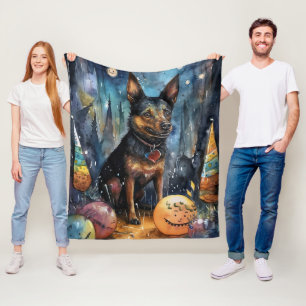 Halloween Australian Kelpie With Pumpkins Scary Fleece Blanket