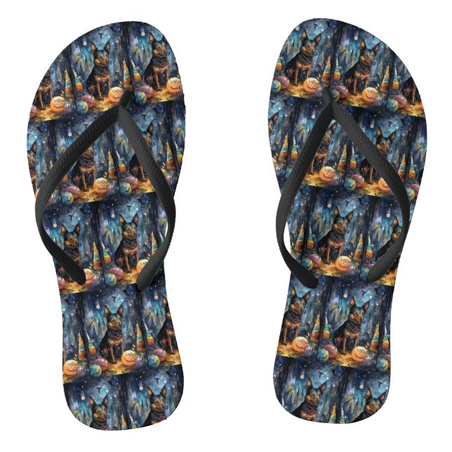 Halloween Australian Kelpie With Pumpkins Scary Flip Flops (Footbed)