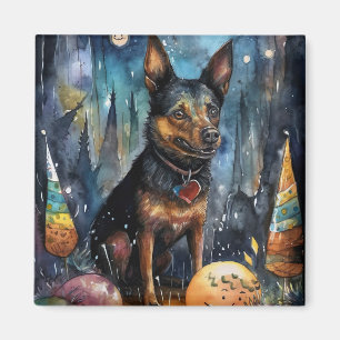 Halloween Australian Kelpie With Pumpkins Scary Magnet