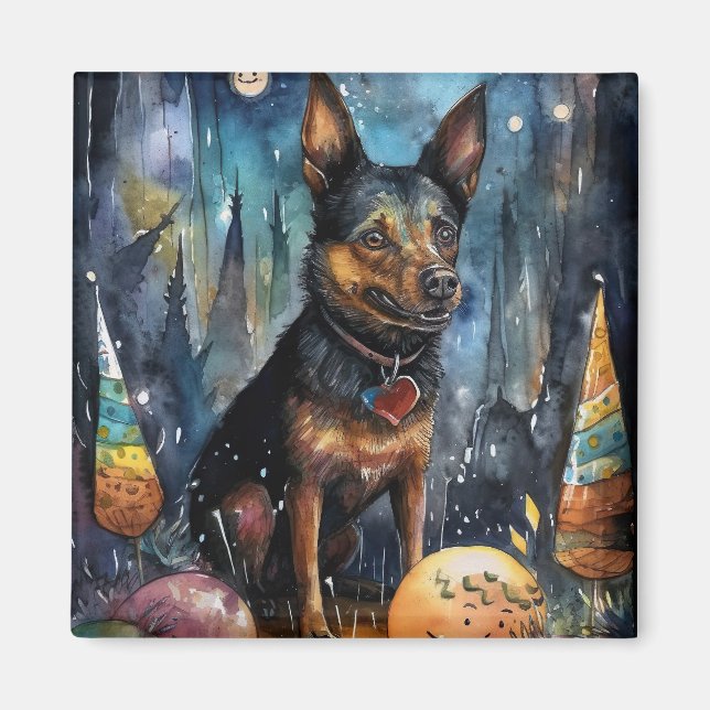 Halloween Australian Kelpie With Pumpkins Scary Magnet (Front)