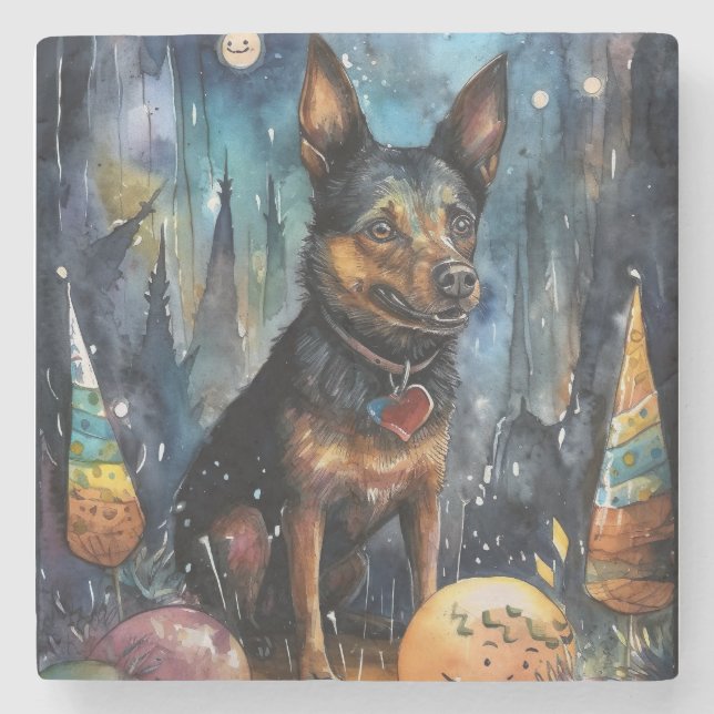 Halloween Australian Kelpie With Pumpkins Scary Stone Coaster (Front)