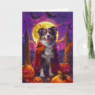 Halloween Australian Shepherd Dog Pumpkins Scary Card