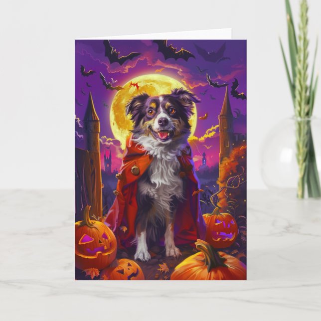 Halloween Australian Shepherd Dog Pumpkins Scary  Card (Front)