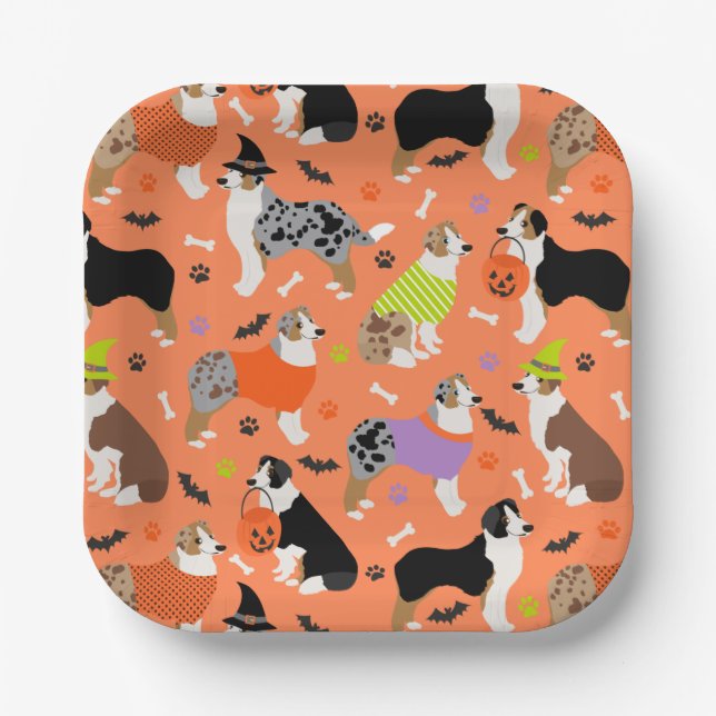 Halloween Australian Shepherd Paper Plate (Front)