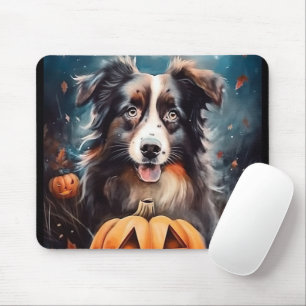 Halloween Australian Shepherd With Pumpkins Scary Mouse Mat