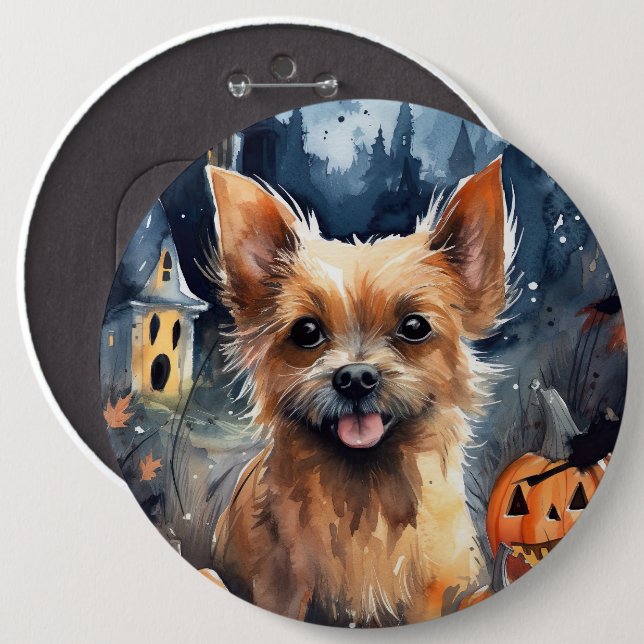 Halloween Australian Terrier With Pumpkins Scary  6 Cm Round Badge (Front & Back)