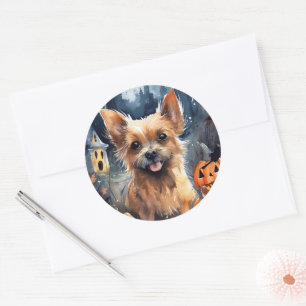 Halloween Australian Terrier With Pumpkins Scary  Classic Round Sticker