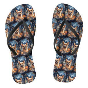 Halloween Australian Terrier With Pumpkins Scary  Flip Flops