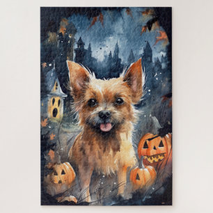 Halloween Australian Terrier With Pumpkins Scary  Jigsaw Puzzle