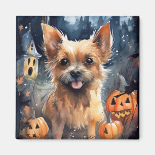 Halloween Australian Terrier With Pumpkins Scary  Magnet