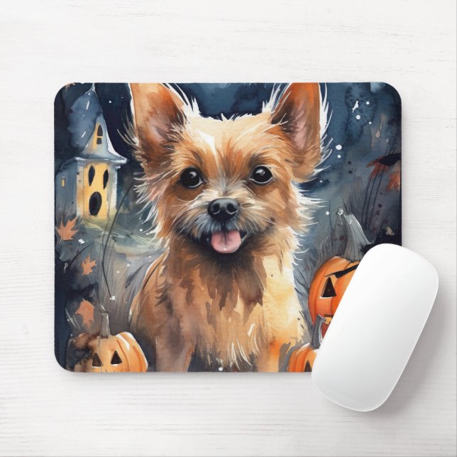 Halloween Australian Terrier With Pumpkins Scary  Mouse Mat (With Mouse)