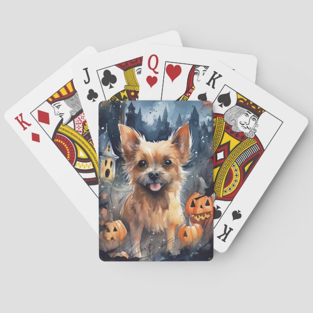 Halloween Australian Terrier With Pumpkins Scary  Playing Cards (Back)