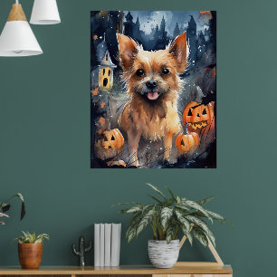 Halloween Australian Terrier With Pumpkins Scary  Poster