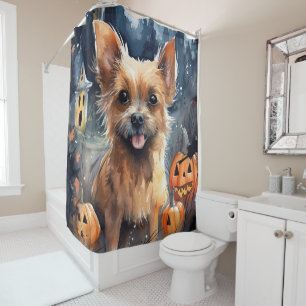 Halloween Australian Terrier With Pumpkins Scary  Shower Curtain
