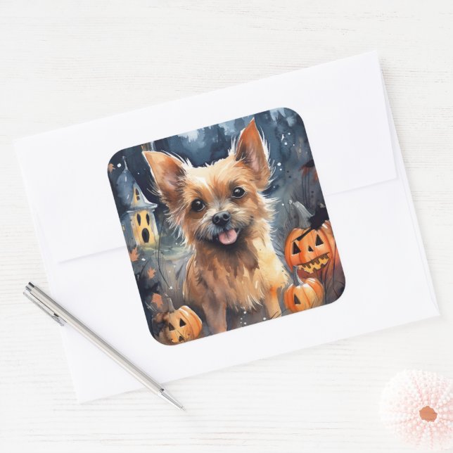 Halloween Australian Terrier With Pumpkins Scary  Square Sticker (Envelope)